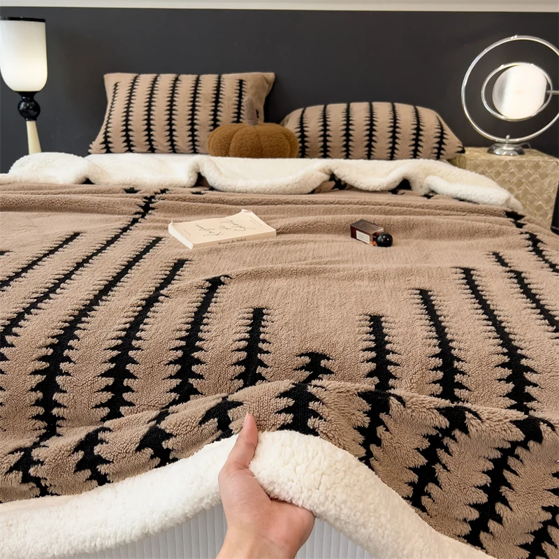 Solid Color Jacquard Blanket for Beds Super Thick Lamb Fleece Blanket for Winter Single/Queen/King Size Warm Plaids/Bedspread