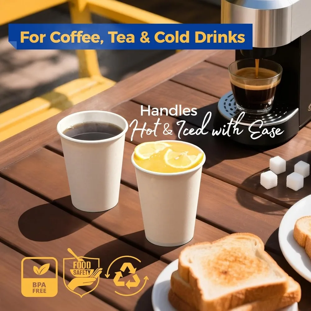 Одноразовые бумажные кофейные чашки, упаковка 1000 шт., утолщенные чашки премиум-класса для горячих или холодных напитков, прочные бумажные стаканчики на 12 унций на каждый день