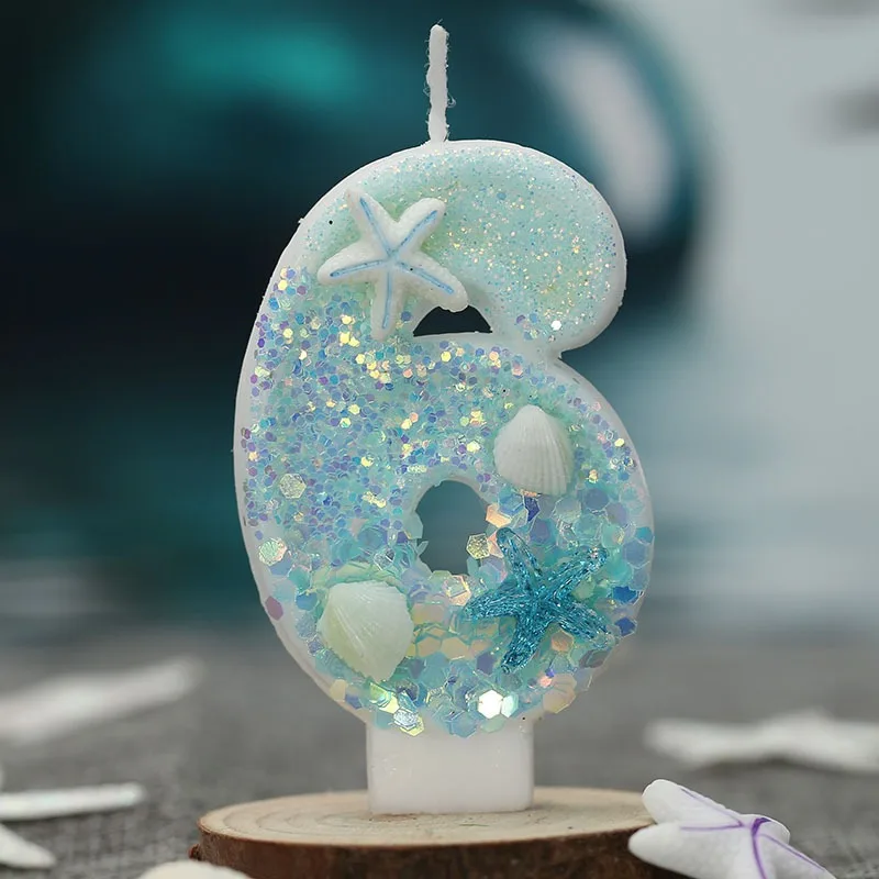 Shell Whispers Ocean Series Number Birthday Candles - Lake Blue Starfish Cake Decor for Party Anniversary view 6