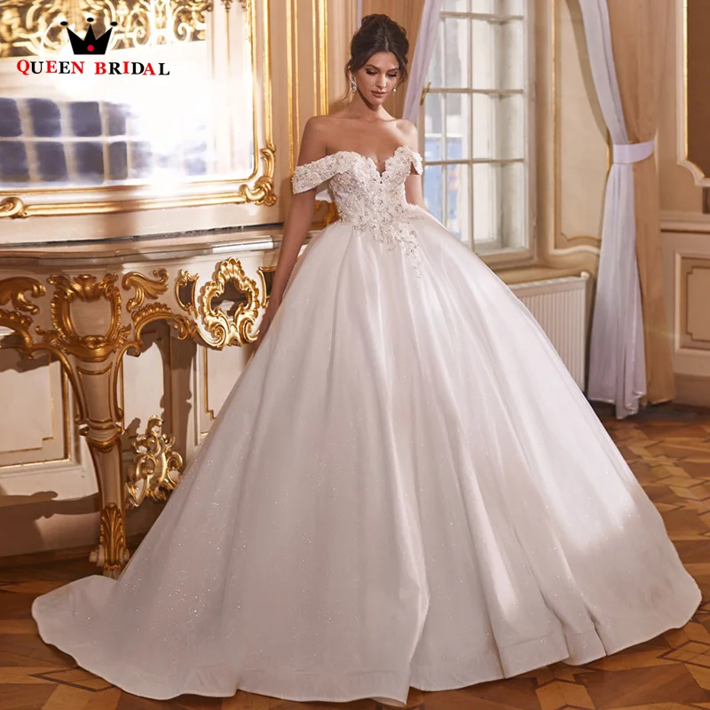

Elegant White Wedding Dresses Sweetheart Off The Shoulder Vestido De Novia Beaded Crystal Robe De Mariee Custom Made LK10