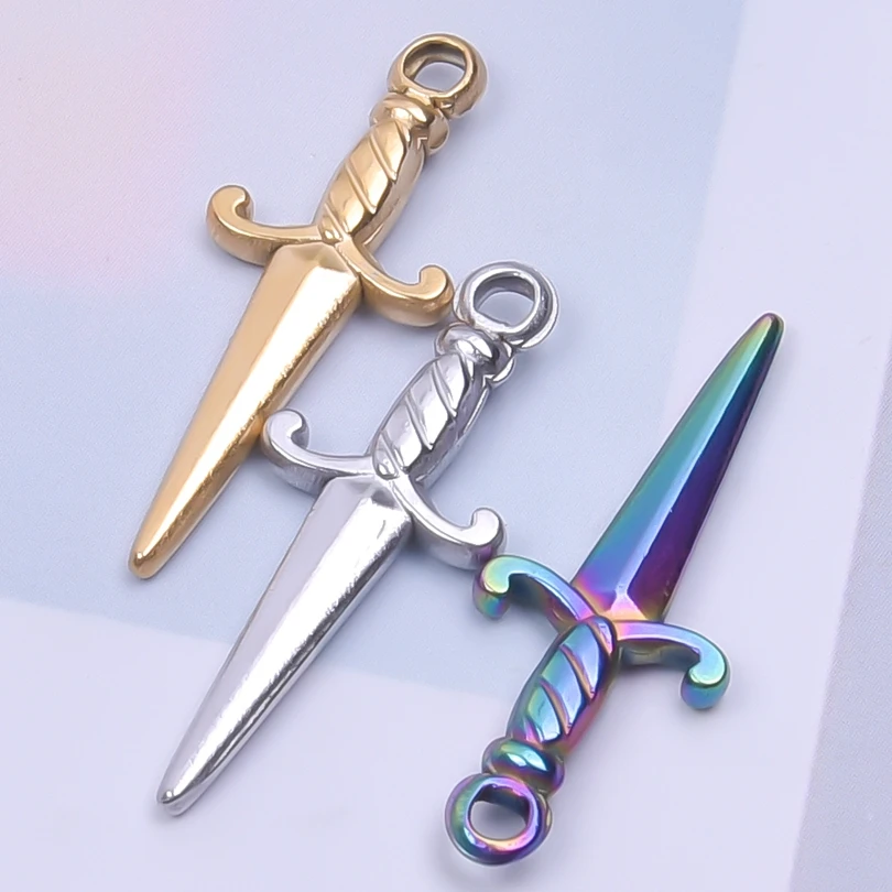 5pcs Mini Sword Charms Knife Gothic Charm for Jewelry Making Supplies Stainless Steel Pendant DIY Necklace Accessories Materials