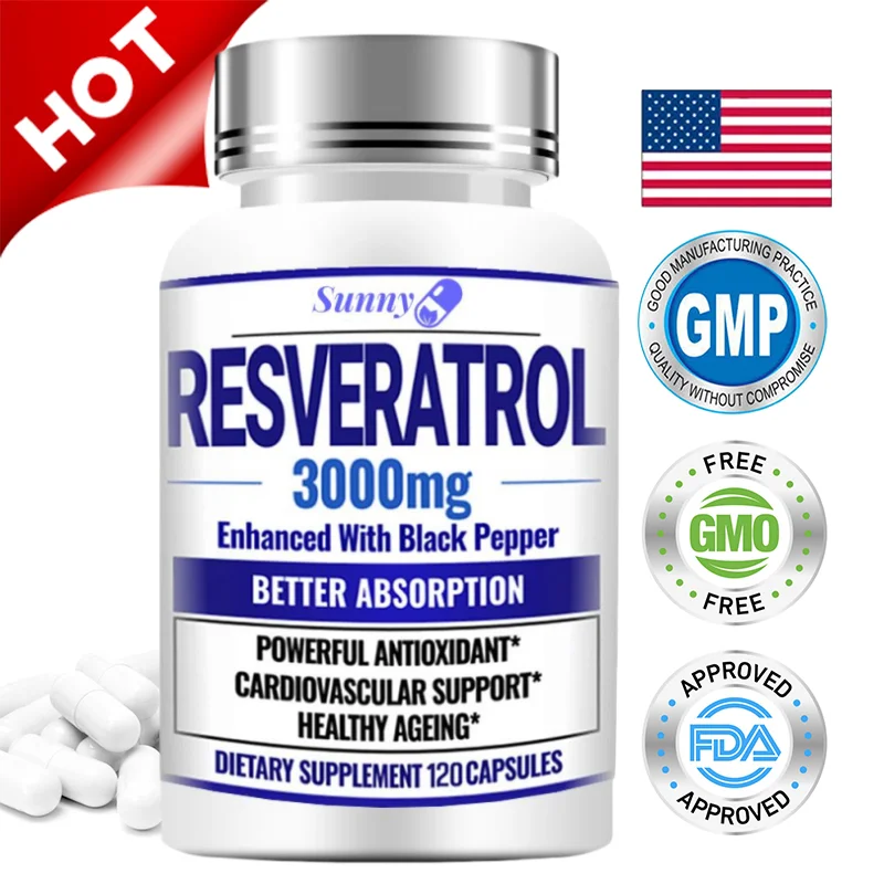 Natural Resveratrol Antioxidant Supplement - Balances Body Energy, Skin Cell Health, Improves Brain Function and Immune System