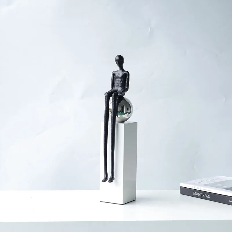 Metal Character Ornaments Abstract Thinker Sitting Ball Person Geometric Portrait Sculpture Figurine Home Decoration