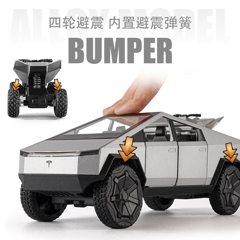 1:24 Tesla Cybertruck Pickup With Motorcycle Alloy Car Model Diecast Toy Vehicle Sound and Light Simitation Cars Model Toys Gift