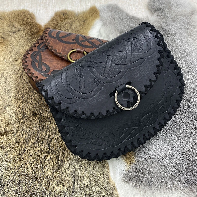 

Pu Leather Medieval Waist Pack Vintage Handwork Hangable Belt Pouch Fanny Pack Purse Knight Pirate Party Cosplay Prop Unisex New