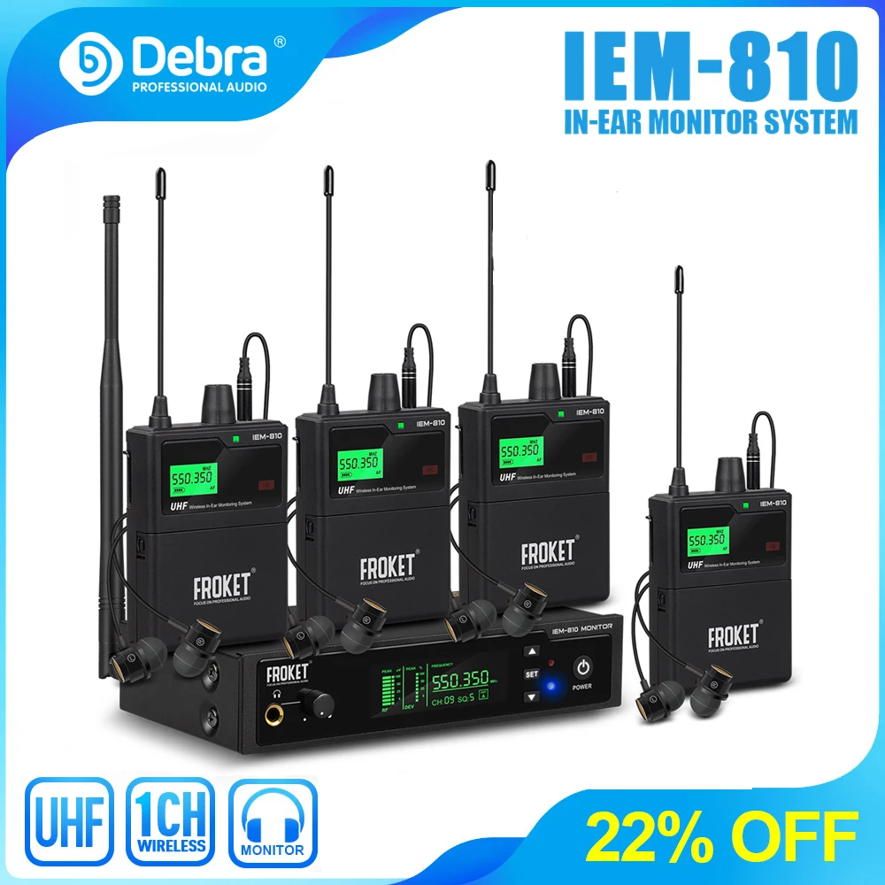 Debra New UHFインイヤーモニターシステム ワイヤレスIEM-810  範囲100m 530-580MHZ ステージパフォーマンス、レコーディング、ドラマー、教会向け