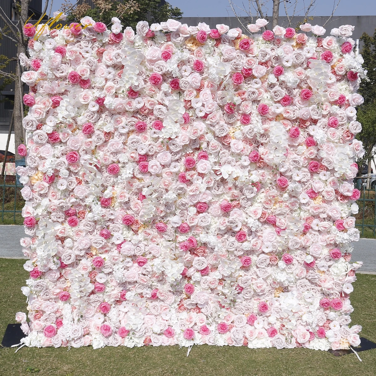 Luxury Wedding White Pink Rose 5D Artificial Flower Wall Flower Arch Backdrop Floral Event Party Prop Floral Arrangement Decor