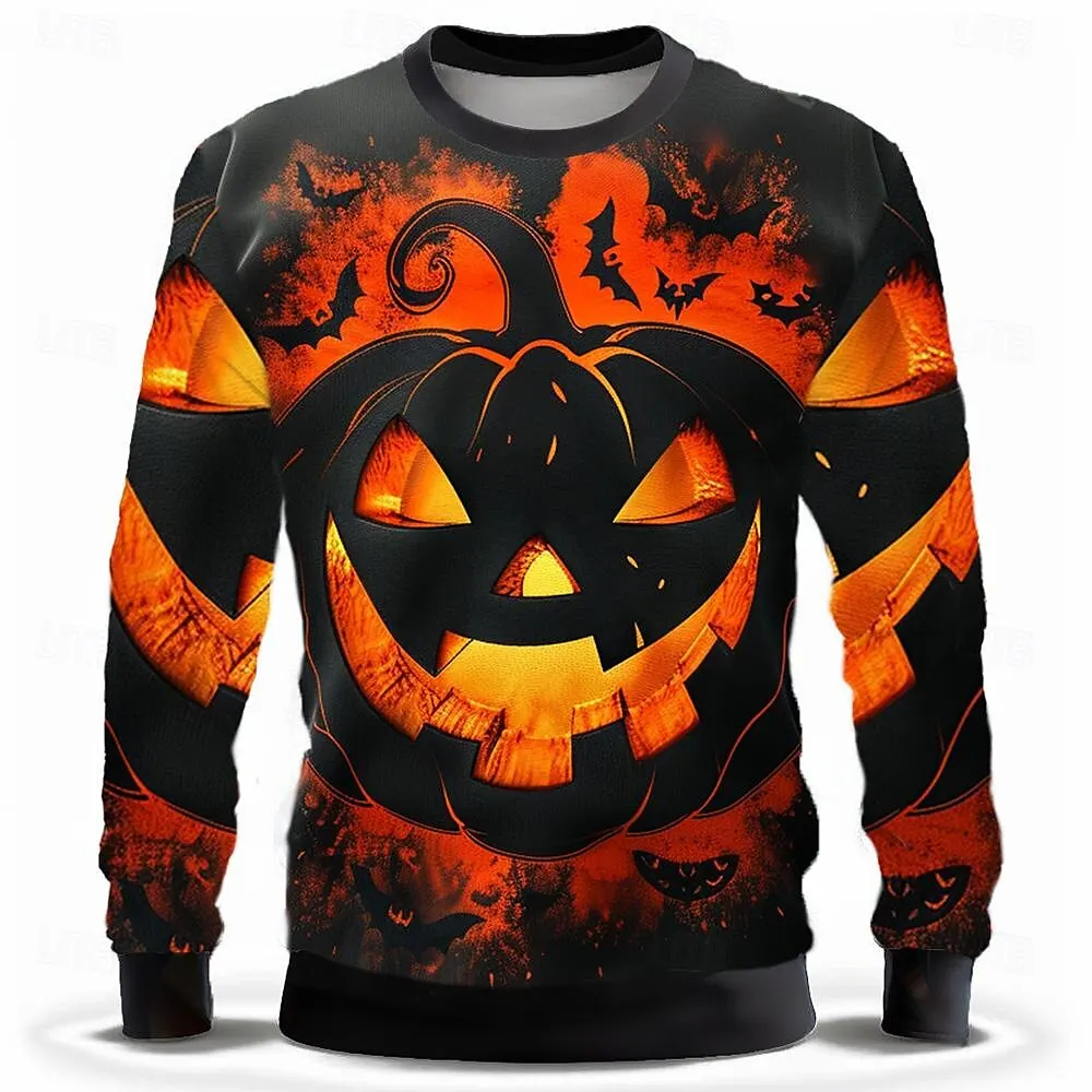 

Halloween Pullover Sweatshirt For Men Pumpkin Graphic Print Long Sleeve Top Oversized Pullover Casual Streetwear Man Sweatshirts