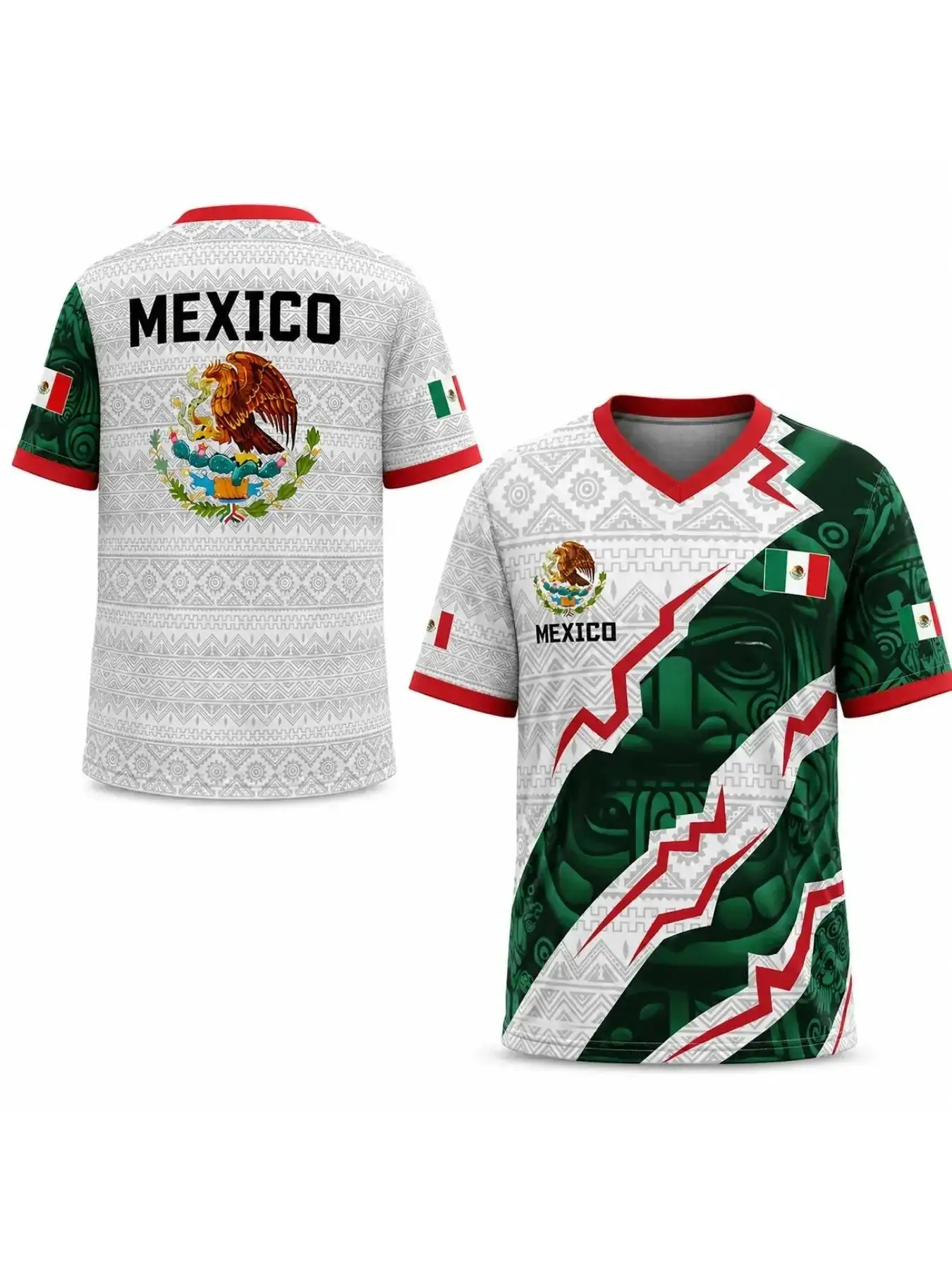 New Mexican Soccer Jersey ,Mexico Aztec Calendar Style Jerseys, Soccer Lover Gift, 2026 V-Neck Football Jersey for Fans