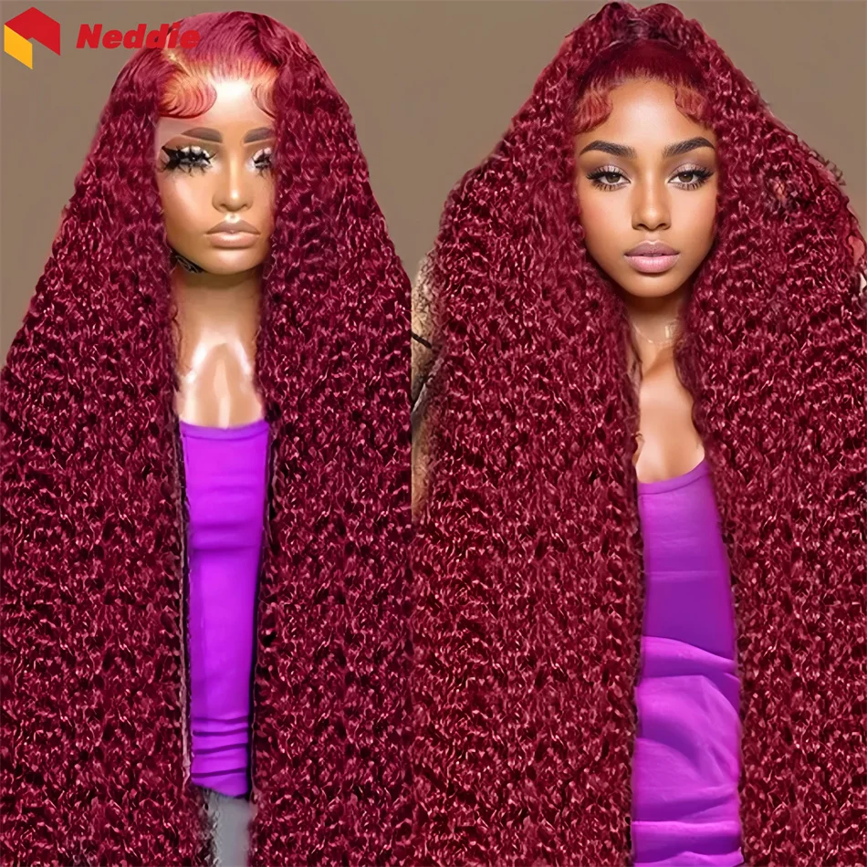 

200 Density Burgundy Curly Lace Frontal Wigs 13x6 30 Inch 100% Brazilian Human Hair Wig Choice for Women Cheap on Sale Clearance