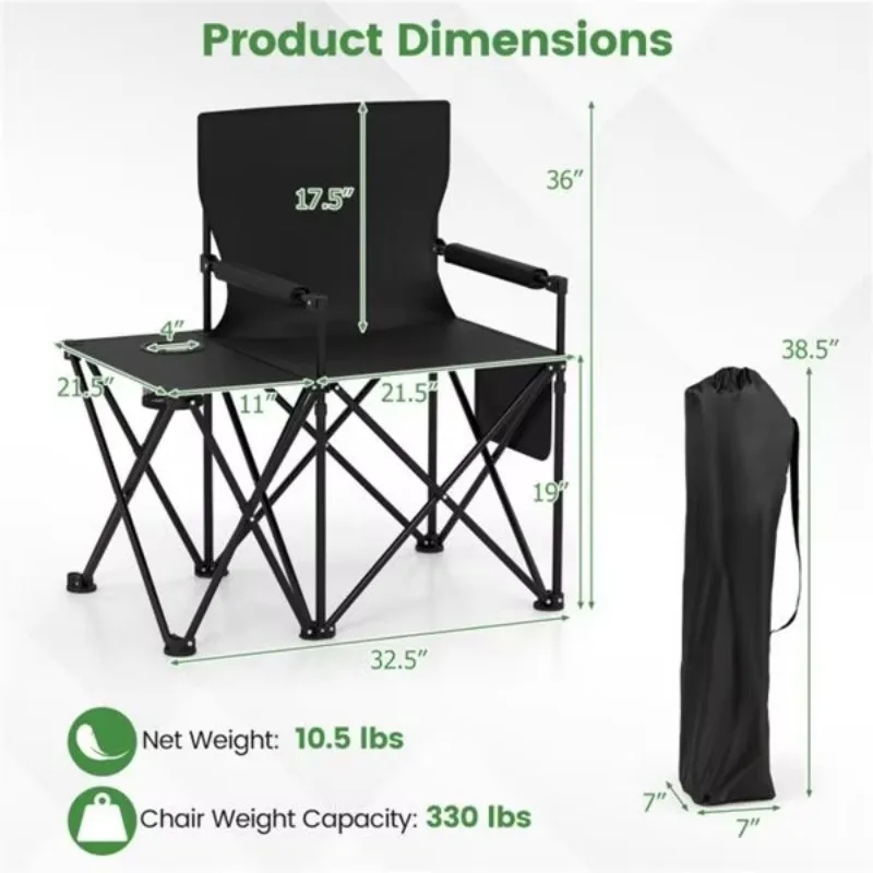 Oversized collapsible camping chair with side table and cup holder for outdoor use