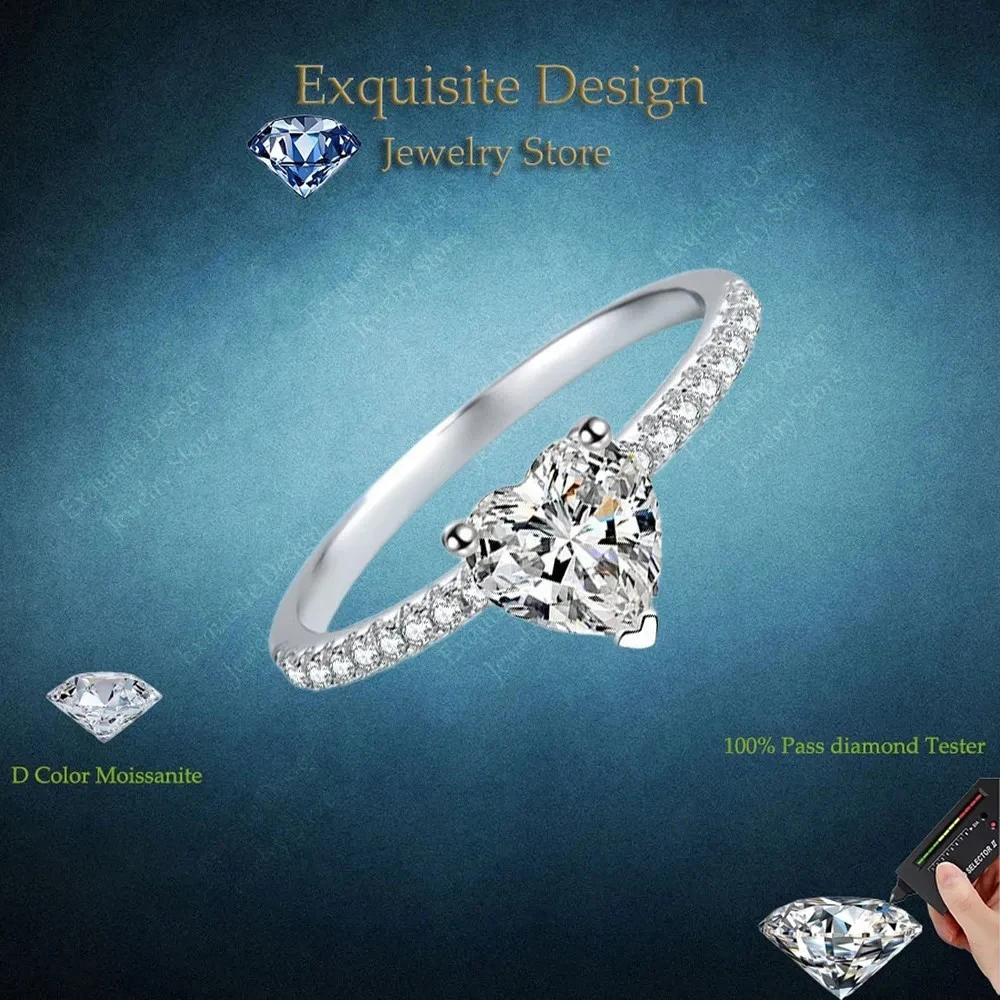 

Exquisite Design Love Proposal Diamond Ring 1/2CT Heart Moissanite Girlfriend Valentine's Day PT950 Platinum Lady Rings