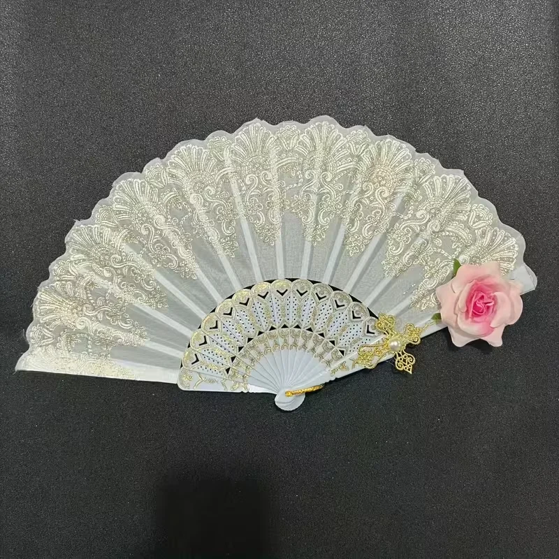 5Pcs Halloween Black Cross Hand Fans, Lace Rose Gothic Style, Vintage Floral Large Folding Fans, Suitable for Halloween Parties, Cosplay Costumes, Photo Props, Home Decoration, Wall Decoration, Prop Decoration, Themed