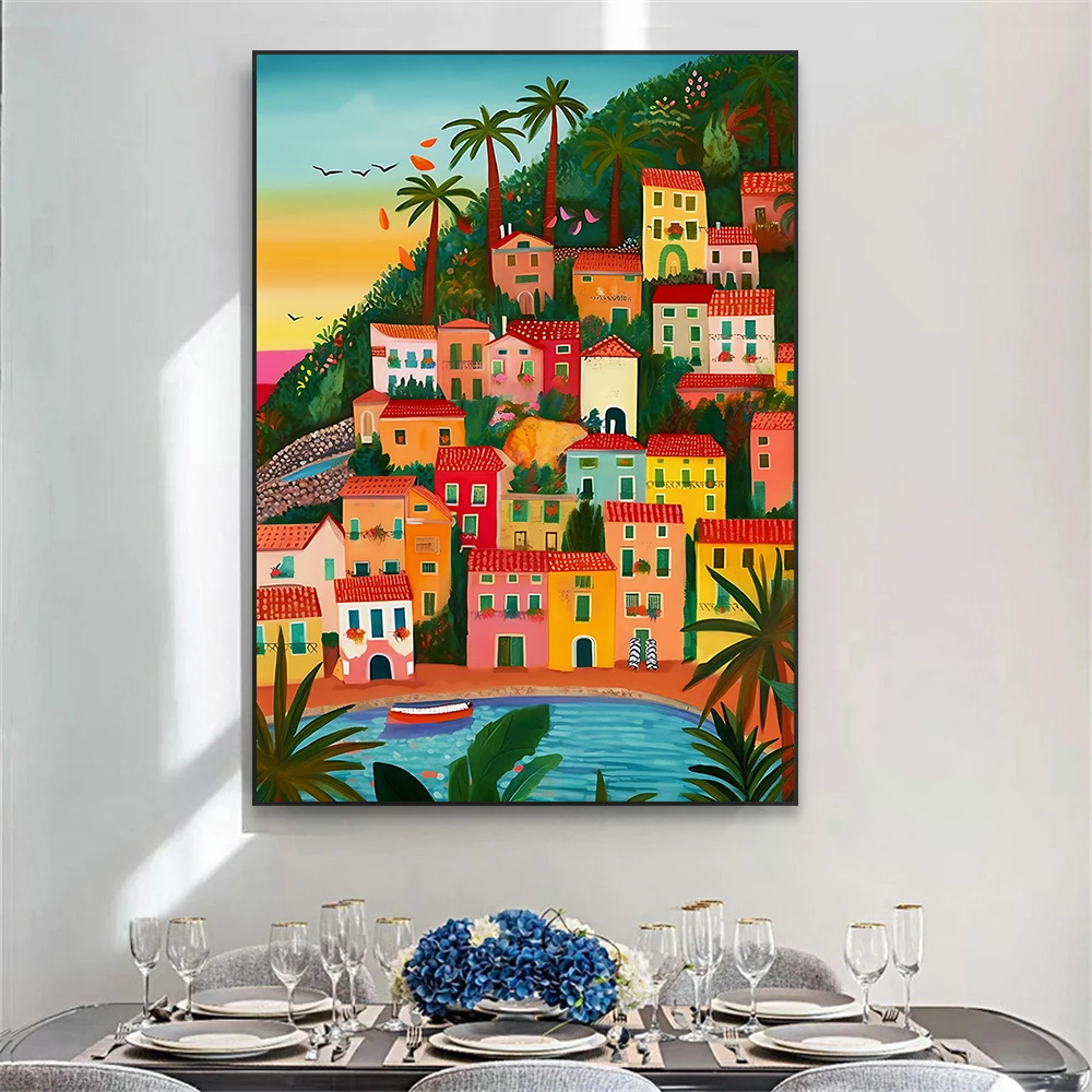 Positano Colorful Poster Amalfi Coast Travel Prints Poster Landscape Poster Modern Wall Art Canvas Painting Reading Room Decor