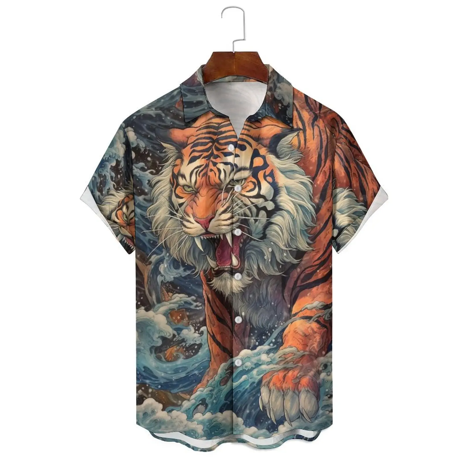 

Ferocious Tiger 3D Printed Shirt Summer Men's Fashion Casual Button-down Shirt Street Wear Comfortable Oversized Hawaiian Shirt