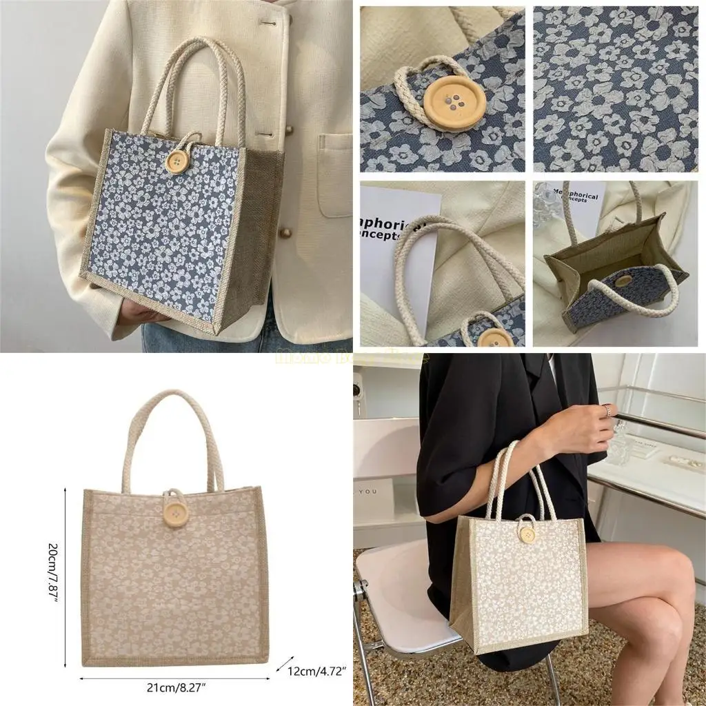 

X90D Casual Burlap Handbag Lightweight Shopping Bag Reusable Grocery Beach Bags