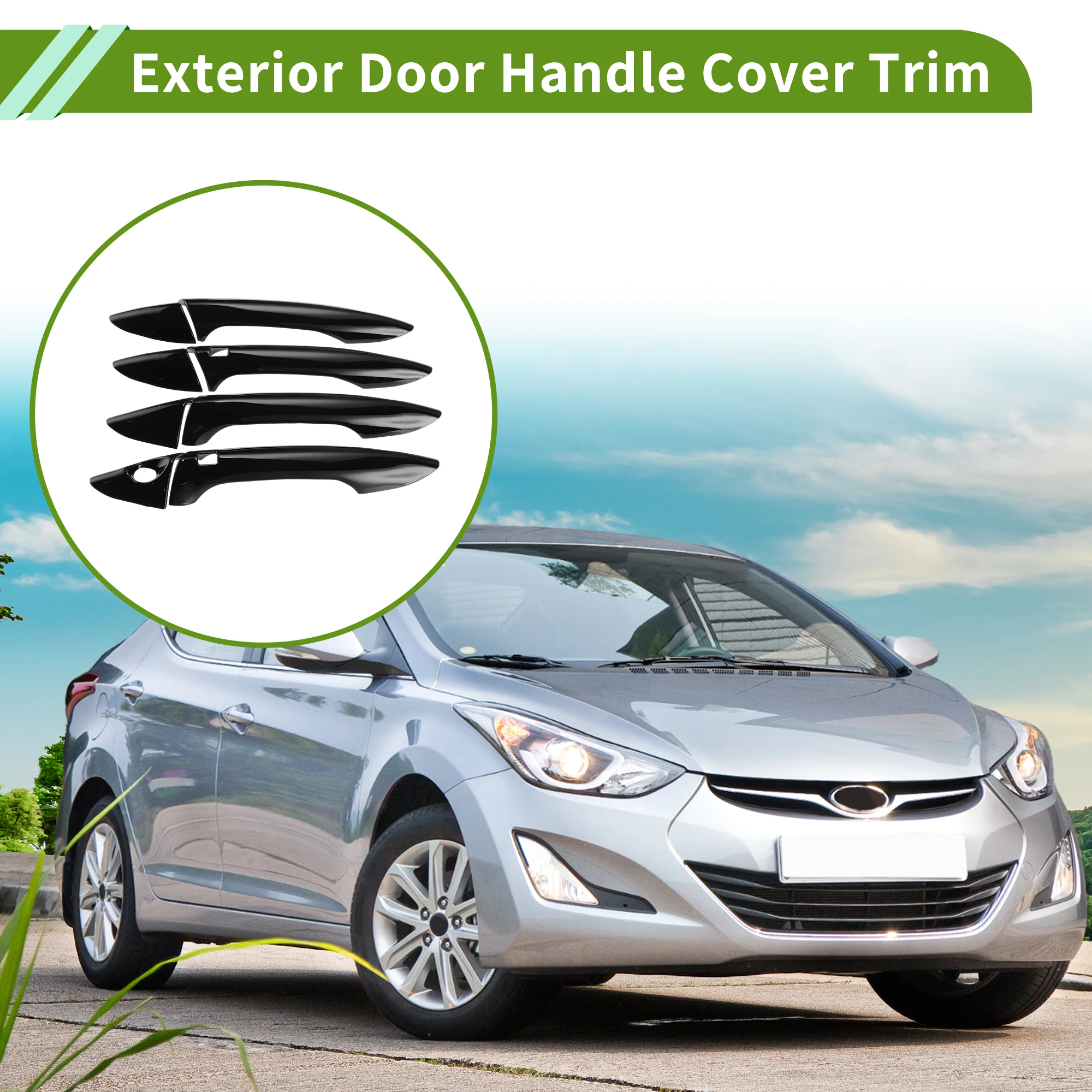 

UXCELL Exterior Door Handle Cover Trim Front Rear Door Handle Cover for Hyundai Elantra 12-16 No Keyless Hole Glossy Black