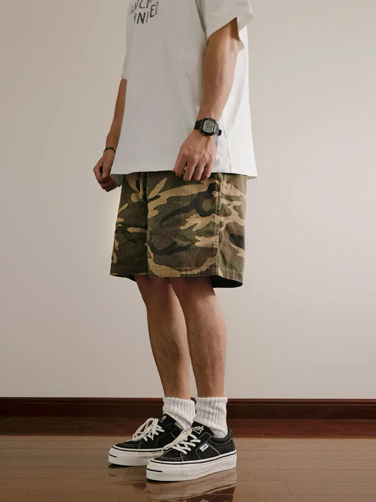 Premium Retro American Camo Streetwear Men's Loose Wide Leg Casual Summer High Density Twill Work Shorts – Fashionable, Durable