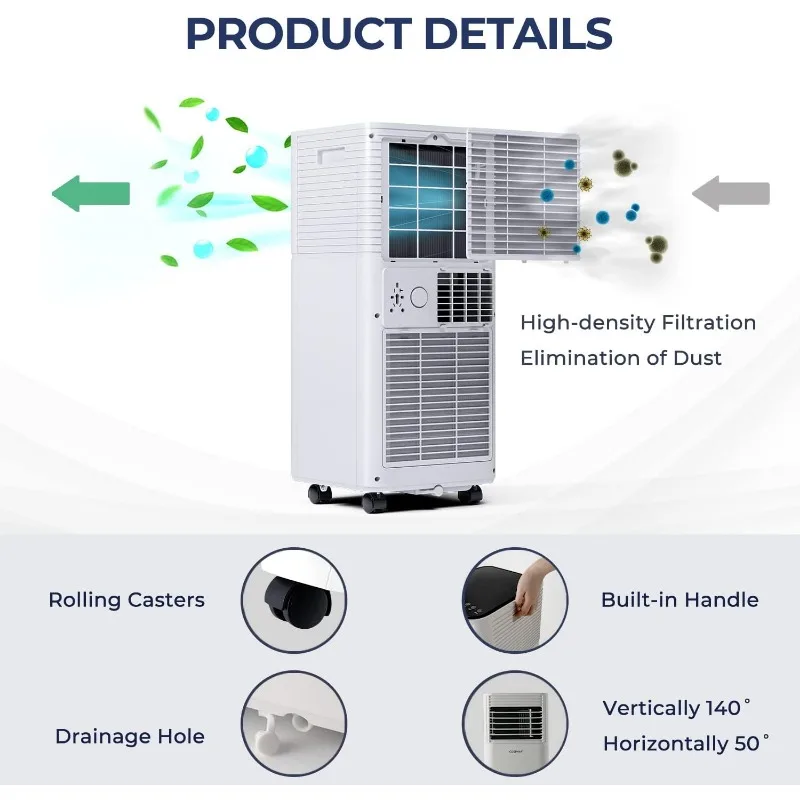 COSTWAY-ar condicionado portátil com controle remoto, temporizador e janela kit de ventilação, 8000BTU unidade AC, até 230sq ft, 24H