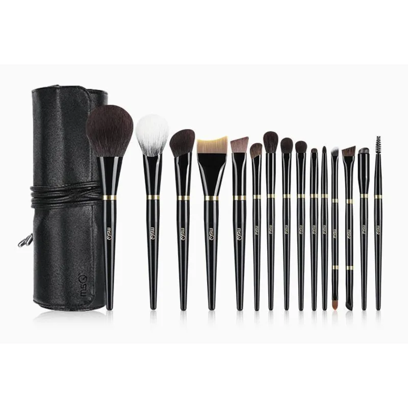 MSQ/Meisikou 15-Piece Professional Makeup Set Eyeshadow Foundation Blush Loose Powder with Animal Hair Brushes Piano Master