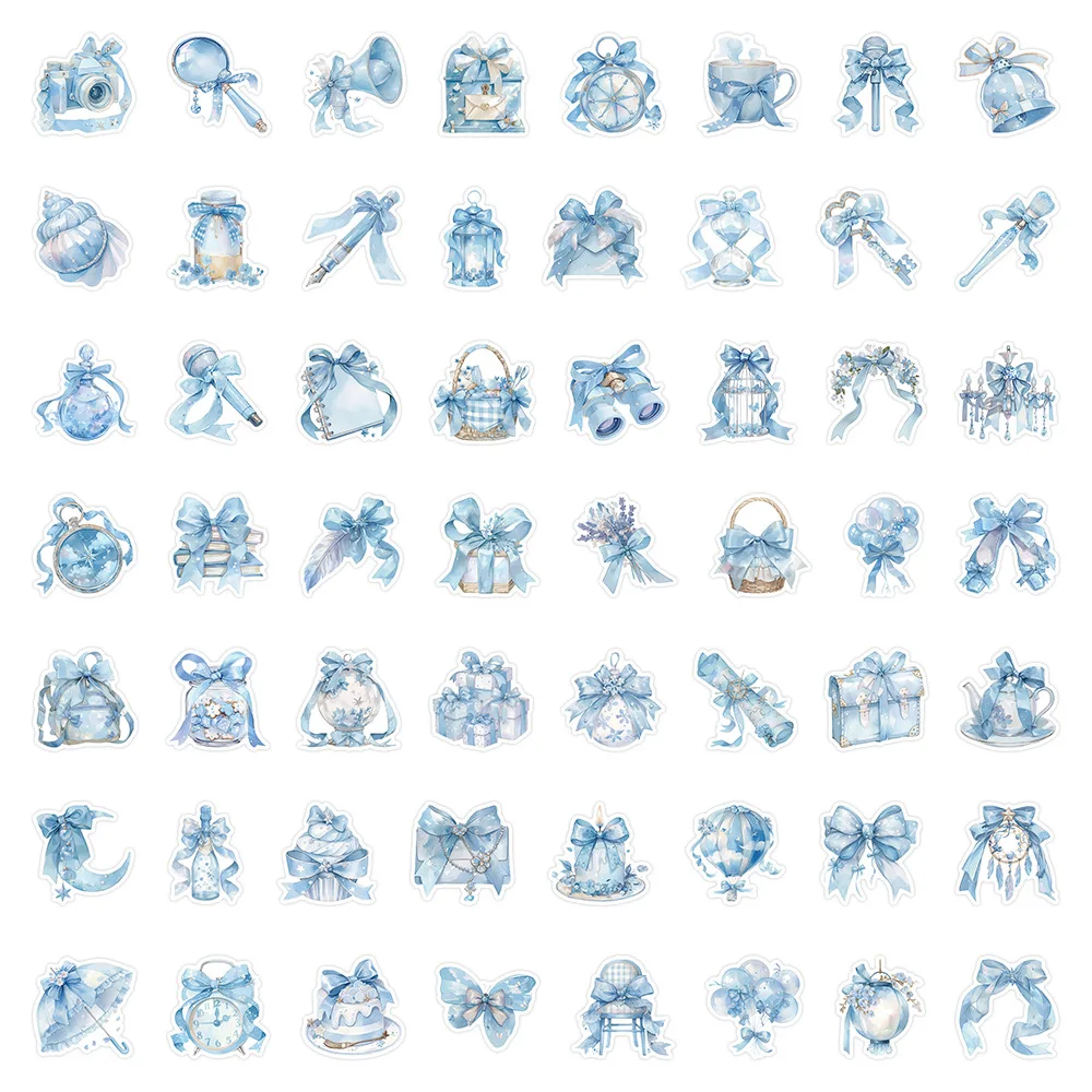 10/53PCS 블루 러브 스타일 스티커 그림 낙서 블루 보우 만화 장식 INS 데칼 DIY 노트북 기타 자동차 자전거 어린이 장난감 선물