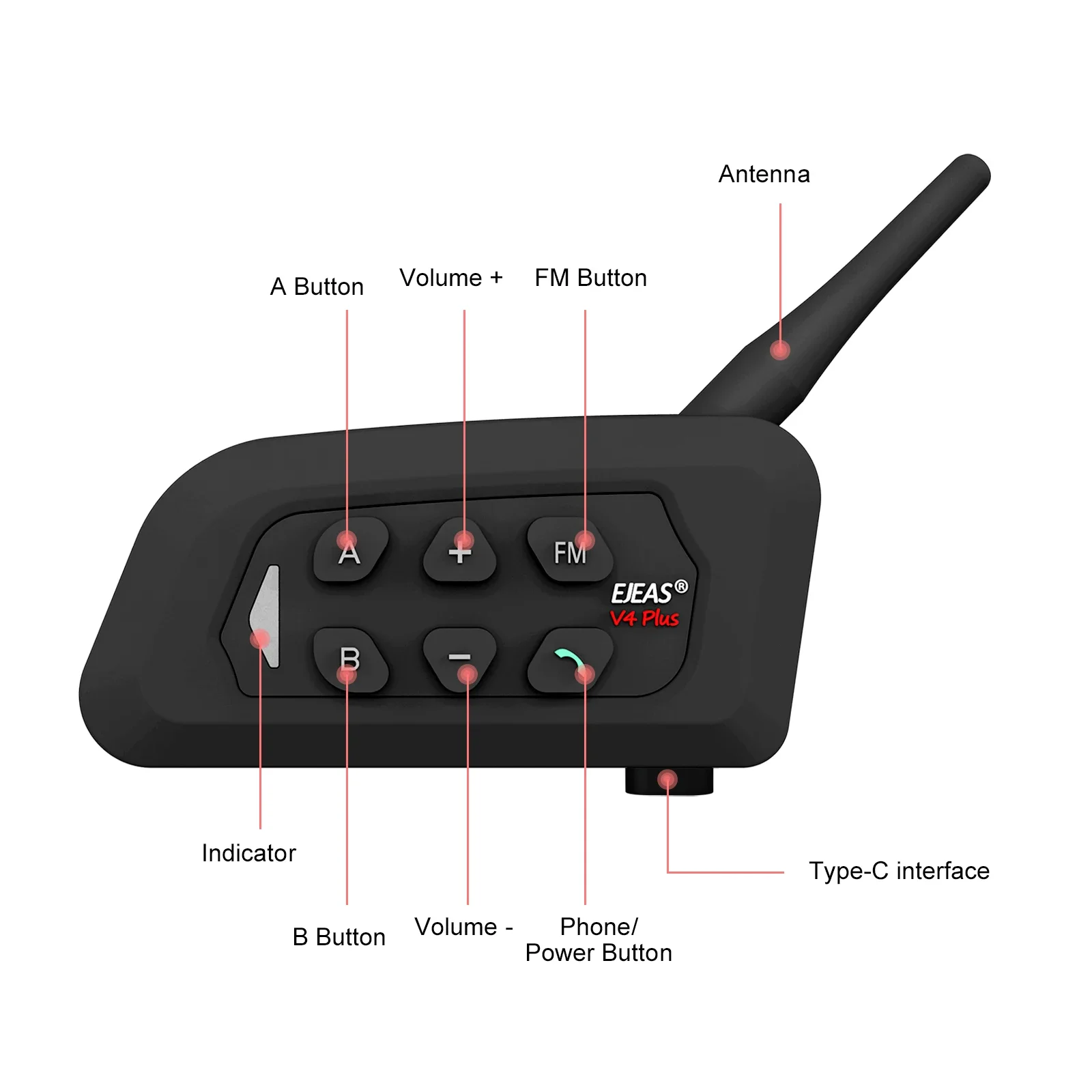 ผู้ตัดสิน Intercom V4C Plus 4 กลุ่มฝูงชน Full Duplex Intercom พร้อมสัญญาณเสถียรที่ 1500 เมตร Intercom รถจักรยานยนต์ 2024