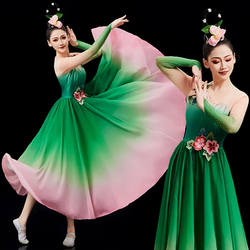 

hanfu women stage dress grand opening dance skirt costume female Chant Lotus classical dance long dress dance costume