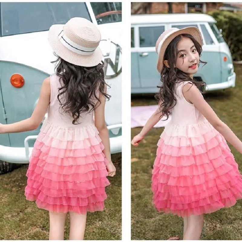 Layered Dresses For Girls Pink Wedding Party Birthday Tutu Dress Baby Kids Girl Princess Vintage Dress Child Clothes 3-12Y