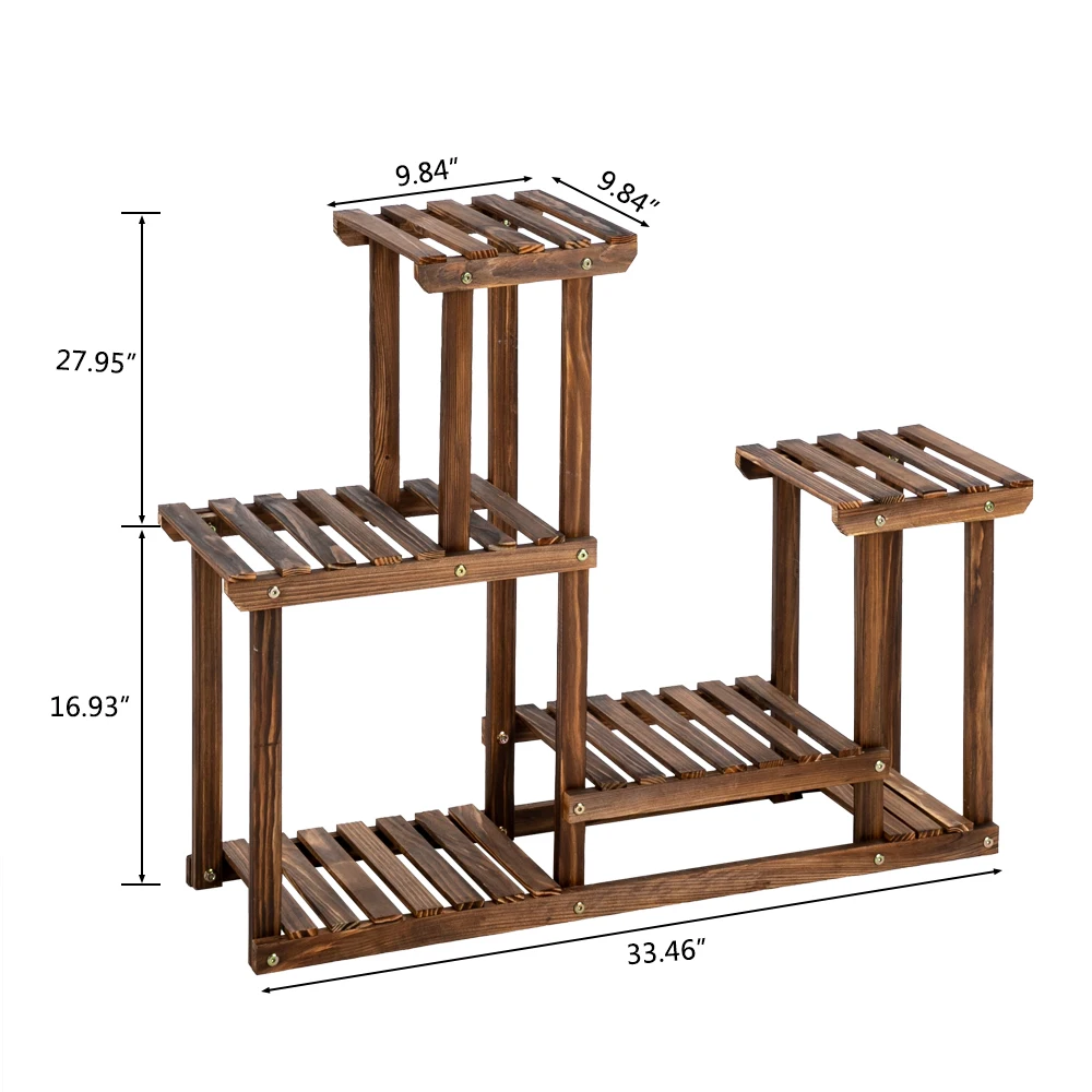 4-Story 7-Seat Indoor And Outdoor Multi-Function Carbonized Wood Plant Stand Outdoor Furniture