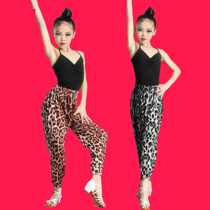 2022 Latin Dance Dresses Ballroom Suits Vest And Leopard Print Pants  Salsa Samba Costume Kids Children Girls Height 120 -170cm