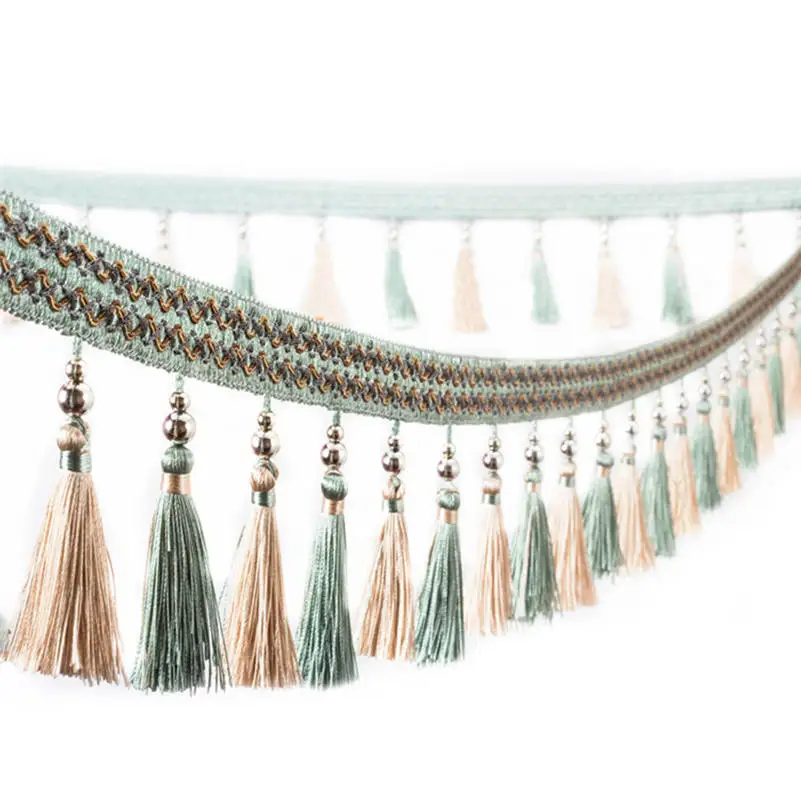 1M Curtain Tassel Beaded Fringe Sewing Trim Braid Boho Upholstery DIY Lace Trim Fringe Curtain Accessories