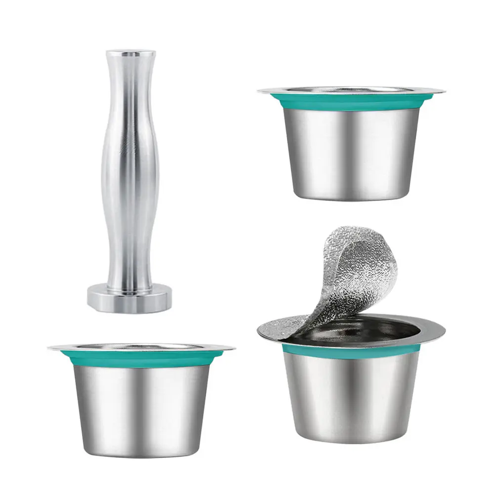 

Stainless Steel Reusable Coffee Capsules Kit with Tamper Filter Cup Spoon Brush for Espresso Machine Perfect Gift for Coffee