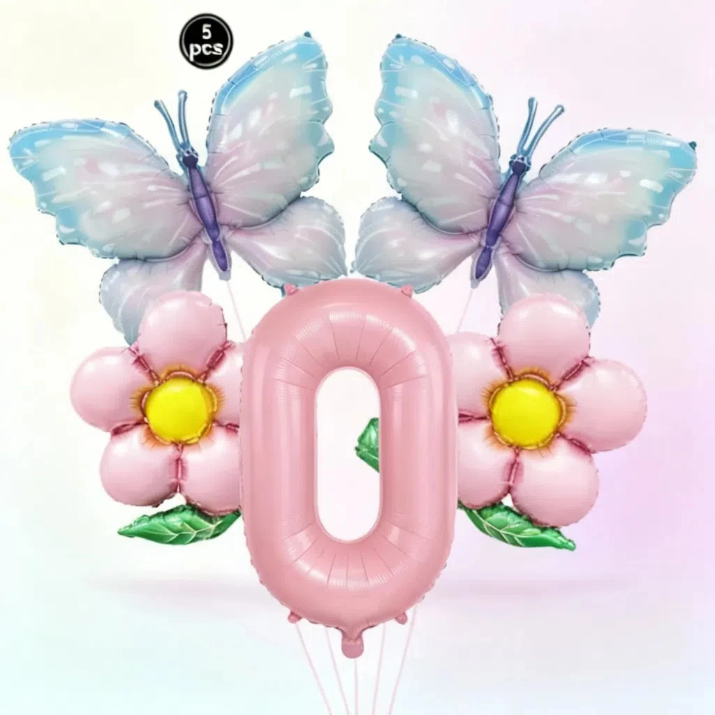

Pink Number Butterfly Flower Foil Helium Balloon Set for Girl Women Birthday party wedding Valentine's Day Anniversary Decoratio