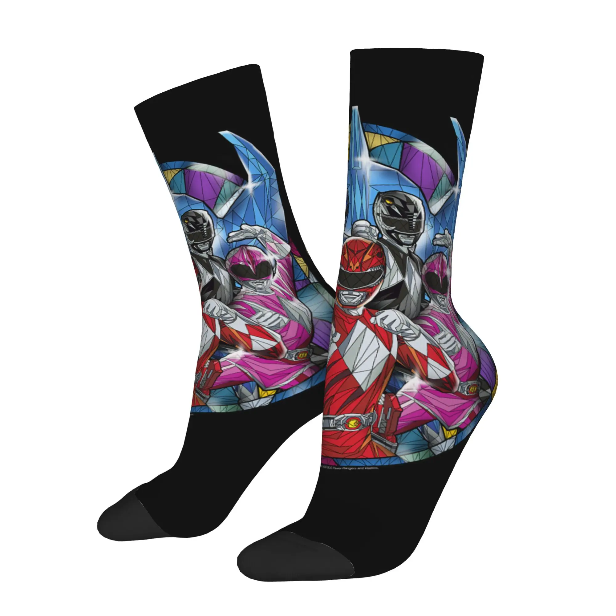 sports socks Power Rangers Stained Glass Action Pose Portrait Retro  Street Style Novelty Pattern Crew Crazy Sock