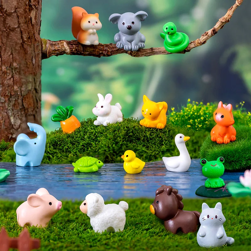 15Pcs Fox Rabbit Elephant Squirrel Sheep Pig Cat Horse Frog Turtle Snake Figurine Miniature Fairy Garden Decoration Accessories