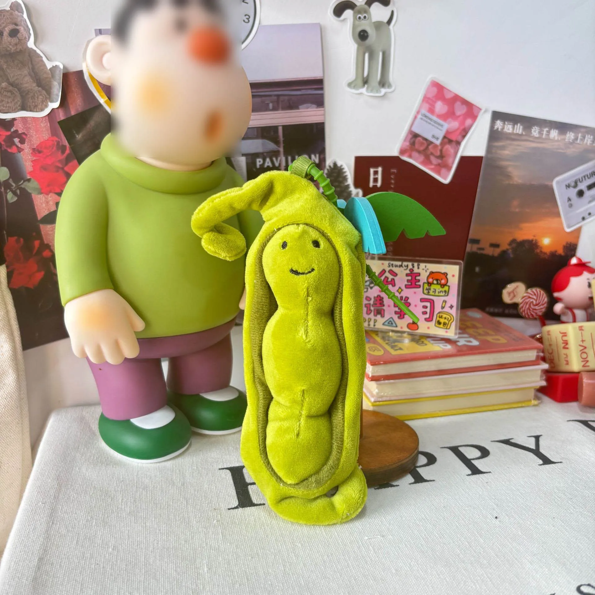 Uroczy breloczek do kluczy w stylu japońskim, pluszowa zawieszka w kształcie łuski groszku, kreatywny prezent, symulacja pluszowej łuski groszka, dekoracja do torby.