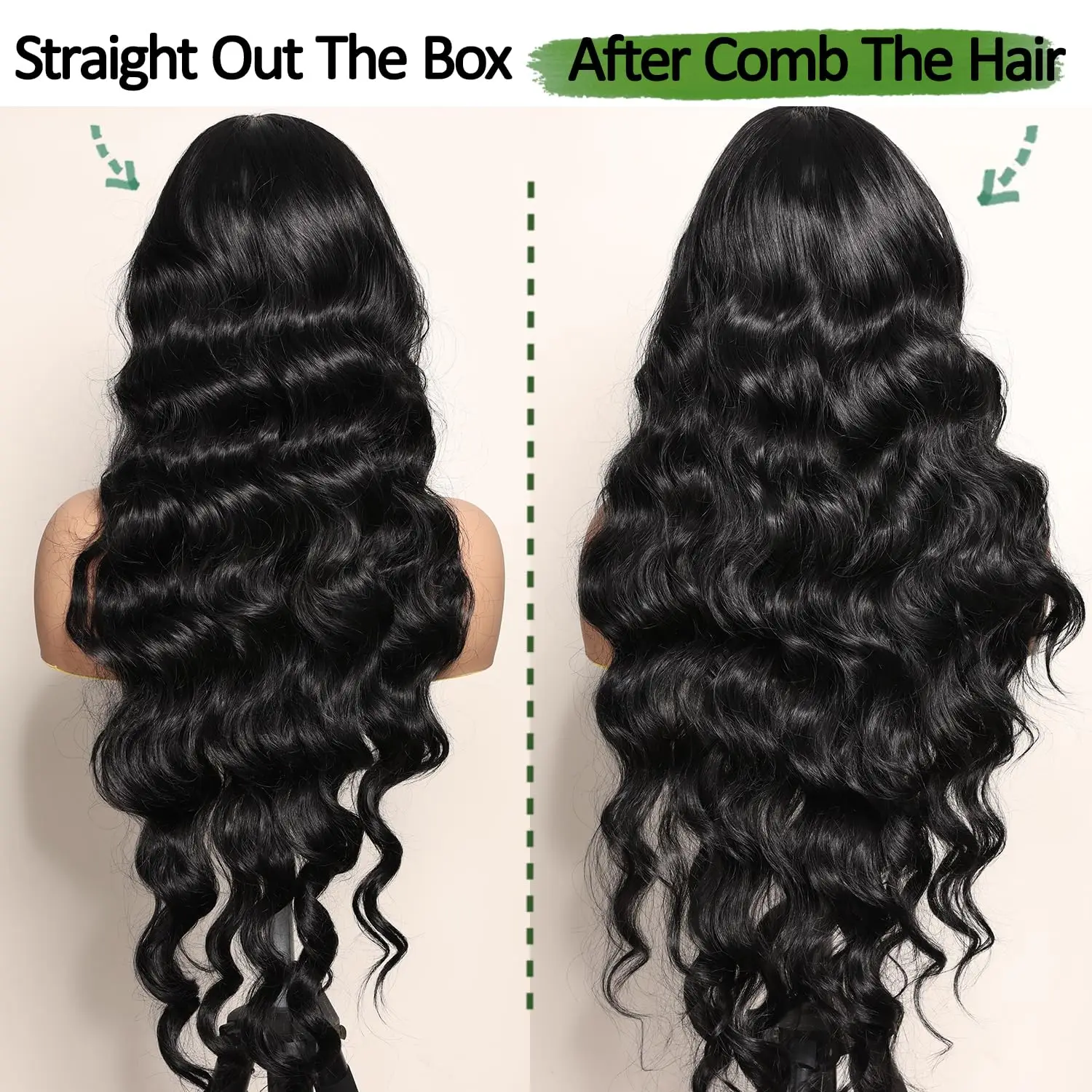 40 Inch Body Wave Lace Front Wig 13x6 200 Density Natural Black Brazilian Water Wave Human Hair Wigs For Women Pre Plucked Lace