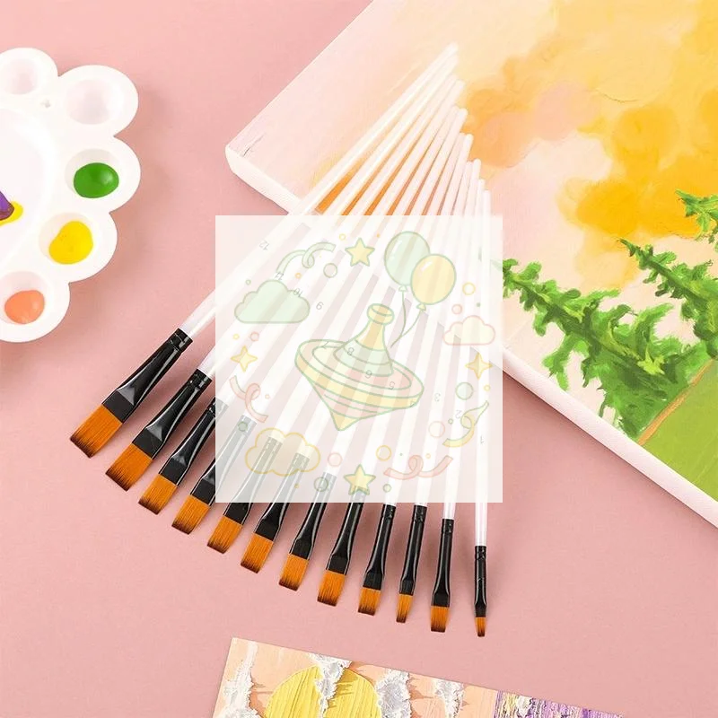 Wooden Handle 12Pcs Watercolor Paint Brush Set Nylon Hair for Beginner Gift DIY Painting Drawing Craft Project
