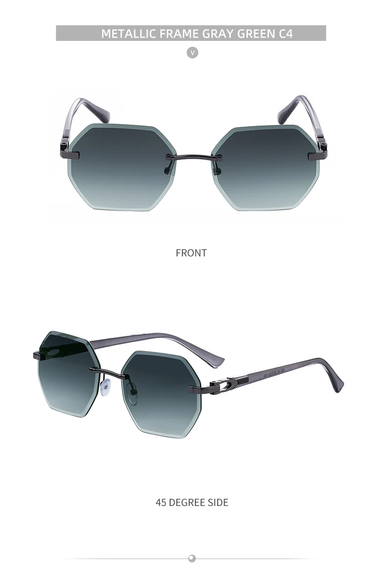 Modische randlose quadratische Sonnenbrille für Damen 2026 – Luxusmarke, sechseckiger Metallrahmen, trendige Outdoor-Sonnenbrille für Frauen – Detail 19