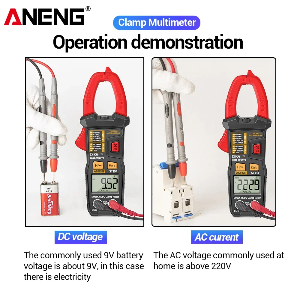 ANENG ST194 Digital Clamp Meter Multimeter DC/AC Current Tester 600V Voltage True RMS Amp Meters 6000 Count Capacitor multimetro