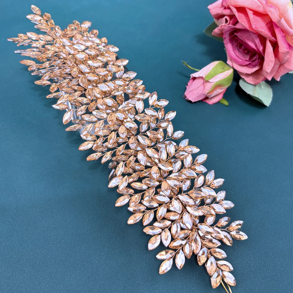 

DZ005 Fashion Champagne Rhinestone Crowns and Tiaras Colorful Wedding Headwear Handmade Bride Headpieces for Party Banquet