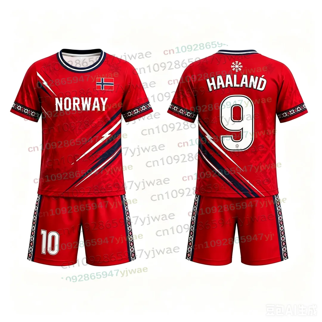 26/27 Special Edition Haaland Fans Football Jersey Norway Vikings Tee Shorts Sportwear Summer Casual Kids Tshirt Set 2 Piece Set