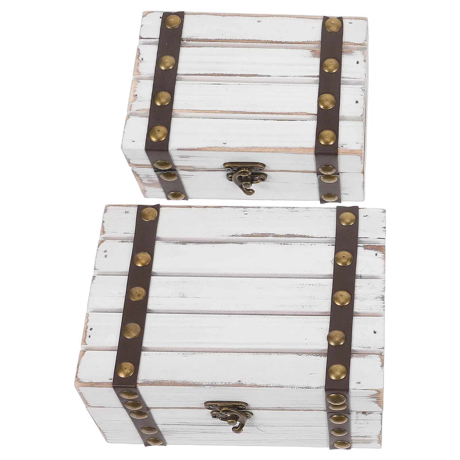 

2Pcs Vintage Rustic Wooden Jewelry Box Desktop Organizer Storage Chest Flip Lid Keepsake Box for Necklace Bracelet Earrings