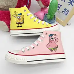 plus size SpongeBob SquarePants 2024 New Sponge Baby Canvas Blood Couple Korean High Top Casual Sports women sneakers