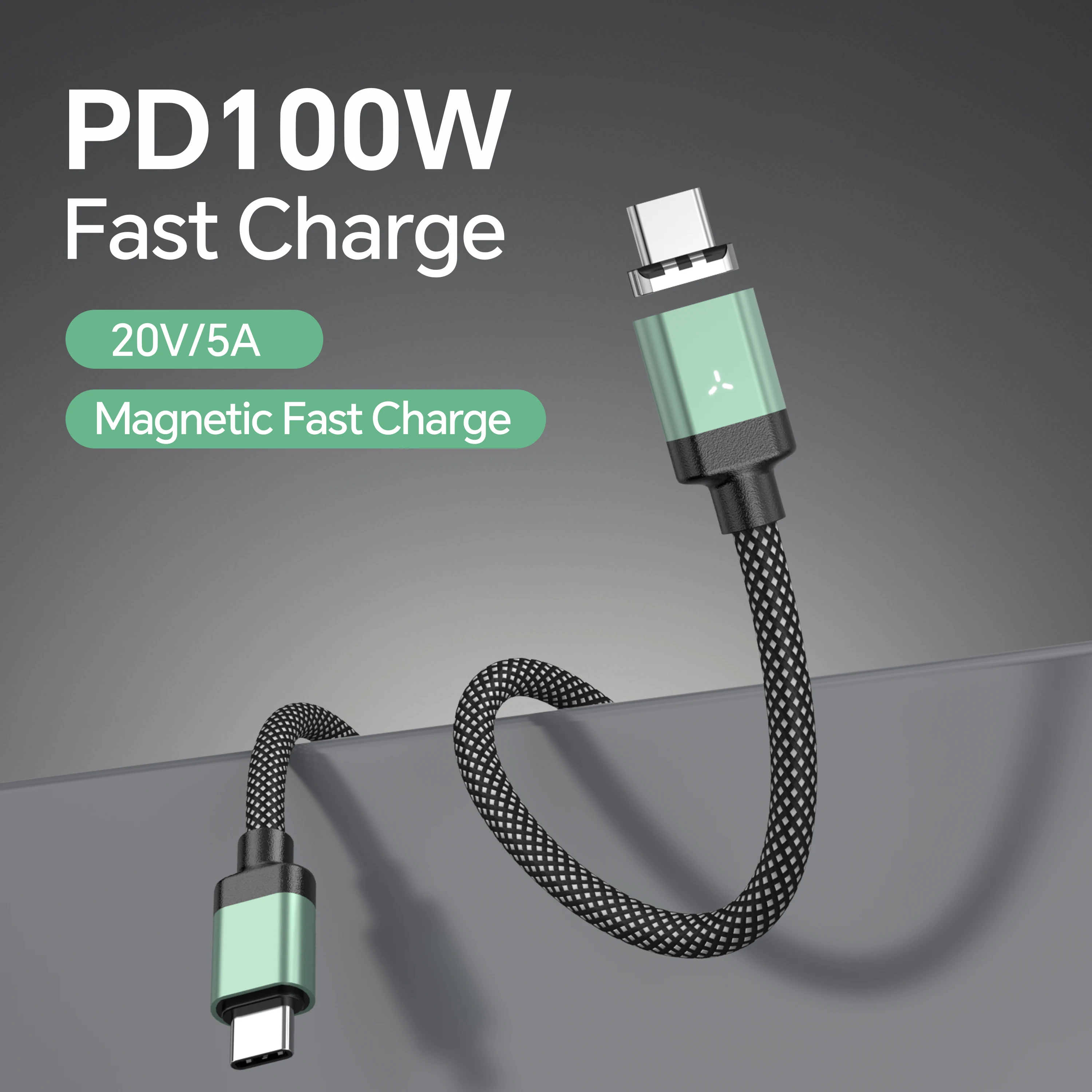 100W Type C to Type C Cables Magnetic USB C Charging Cable 1.2M Nylon Braided Data Transfer Fast Charging Cord