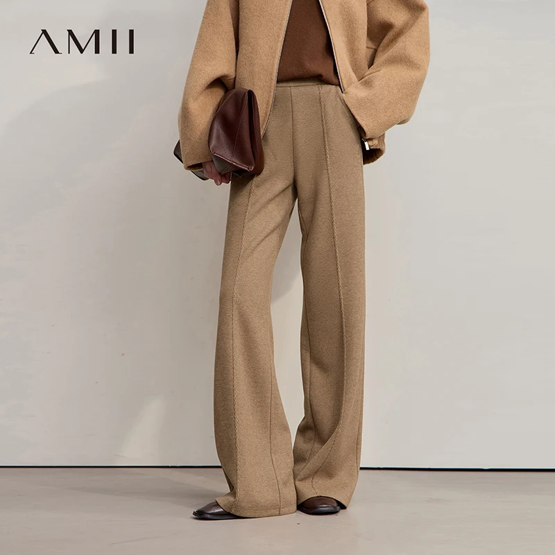 

AMII Minimalist Pants For Woman 2025 Winter New Solid Color Knitted Wide-leg Woman Trousers Commuter Ladies Clothing 12544045