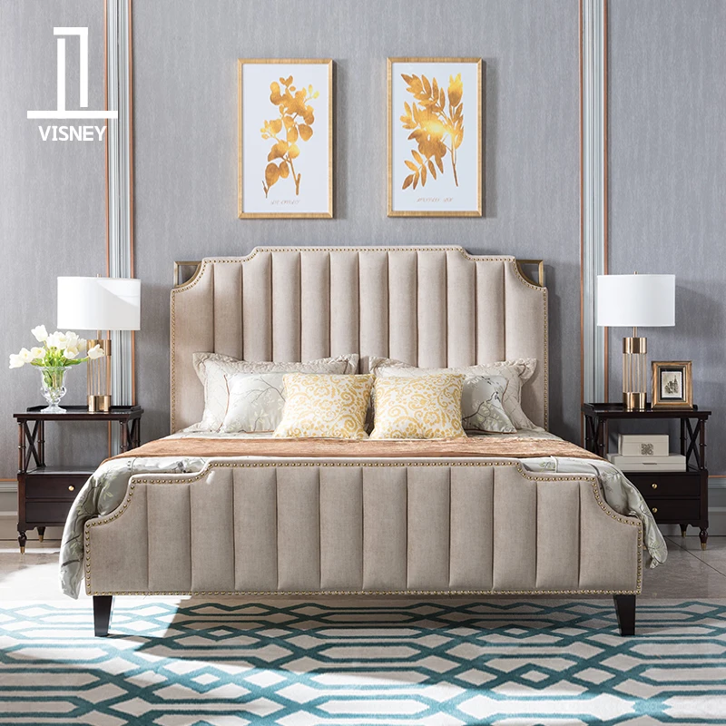 

Прочная американская легкая роскошная ткань, современная простая главная спальня, кремовый ветер, спальня из цельного дерева, двуспальная кровать, бытовая