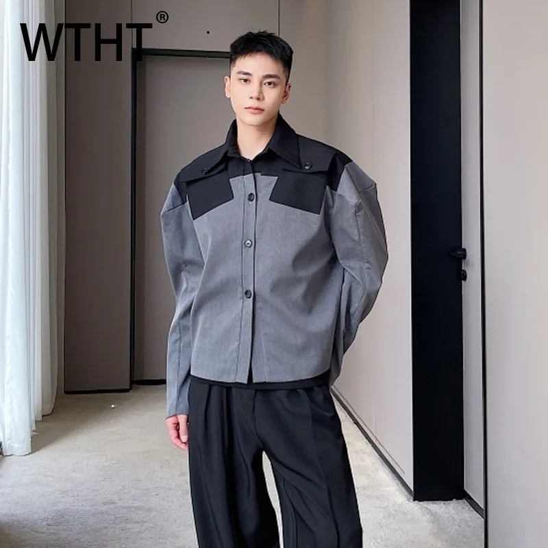 

WTHT мода 2025 осень мужские сращенные контрастные цвета пальто в американском стиле модные свободные повседневные куртки с лацканами мужские 2A1955