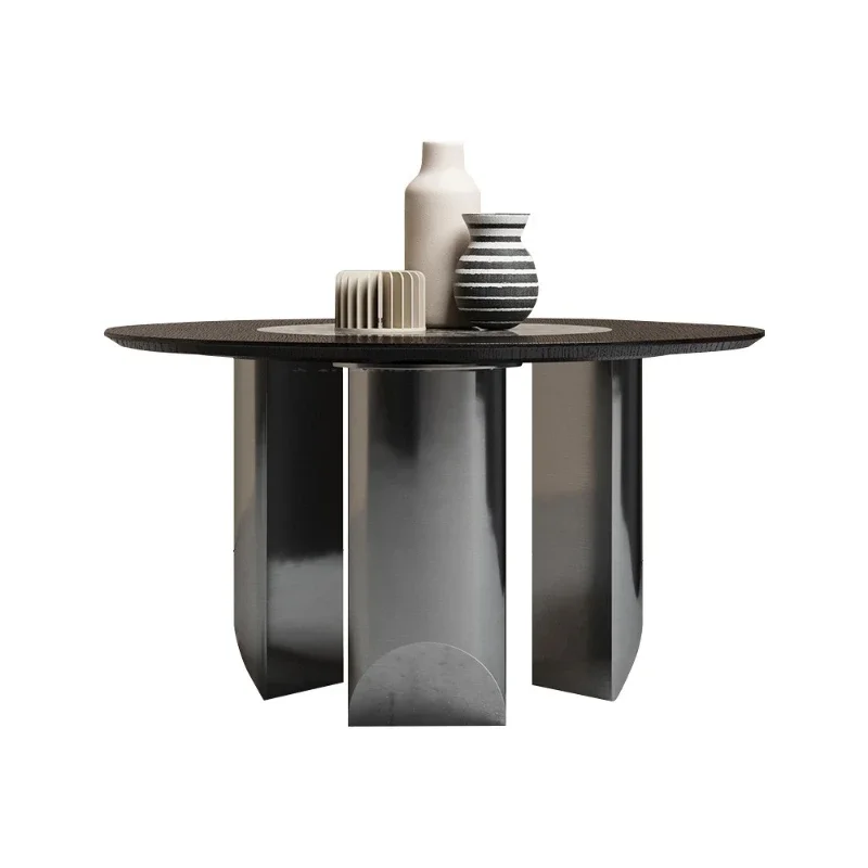 

Marble inlaid round dining table light luxury high-end restaurant furniture design round table