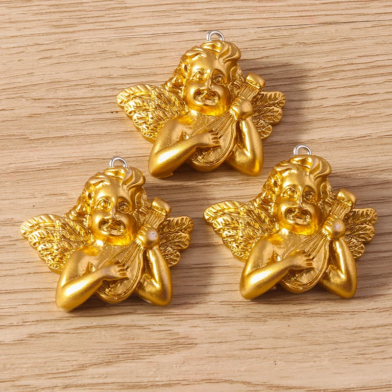 Tusember 10 Stück niedliche goldfarbene Himmelsengel-Anhänger aus Kunstharz für Ohrringe, Armbänder, Schlüsselanhänger, DIY, handgefertigtes Schmuckherstellungszubehör – Detail 6
